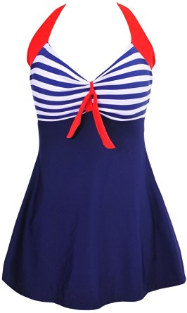 DANIFY Women's One Piece Vintage Sailor Pin Up Bathing Suits Cover up swimdress