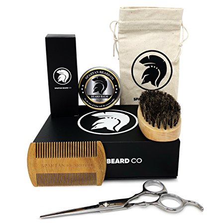 Spartan Beard Co | Beard Grooming & Trimming Kit | Includes Beard Oil, Beard Balm Butter Wax | Beard Brush, Beard Comb| Barber Scissors | Best Beard Set For Shaping Styling & Growth | Premium Gift Box | Best Gift For Mens Beard