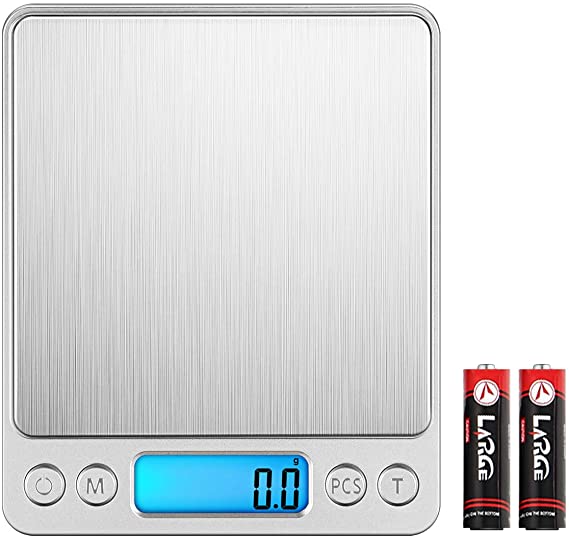 Brifit Digital Kitchen Scales, 3kg Stainless Steel Cooking Scales with 2 Trays, Back-Lit LCD Display, Tare and PCS Features, 0.1g / 0.01 oz Precise Graduation, for for Kitchen, Ingredients, Jewellery
