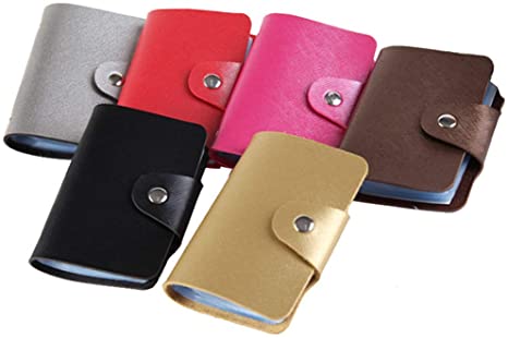 6 Pcs Small Leather Credit Card Holder Business Card ID Card Credit Card Organizer with 24 Card Slots for Women and Men (6 Colors)