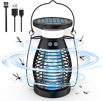 Bug Zapper, 4200V Mosquito Zapper with LED Light, Solar Mosquito Killer Indoor Outdoor, Electric Bug Zapper Rechargeable Mosquito Repellent for Patios Gardens Fly Zapper Pest Control Mosquito Trap