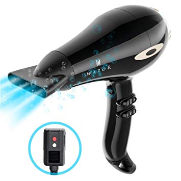 Wazor 1875W Fast Drying and Professional Salon Hair Dryer with Negative Ionic Blow Dryer，which Include 2 Speed and 3 Heat Settings Cool Shot Button,Compact But Powerful Air Blow with Low Noise,Lightweight,Black&Gold