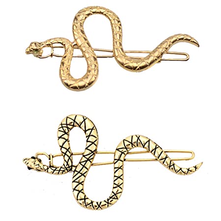 LEORX 4pcs Snake Hair Clip Vintage Decorative Metal Hair Pins for Women Girls (Golden, Ancient Gold)