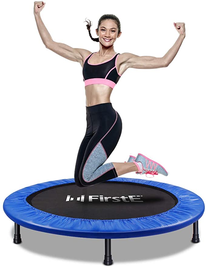 FirstE 40'' Portable Fitness Trampolines, Foldable Mini Trampoline for Adults and Kids with Safety & Anti-Skid Pads Exercise Rebounder, Recreational Jump Trampoline for Indoor&Outdoor, Max Load 330lbs