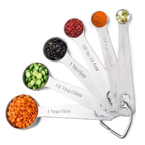 SKYROKU S99 Stainless Steel Measuring Spoons,Set of 6 with US & Metric Sizes for Dry and Liquid Ingredients