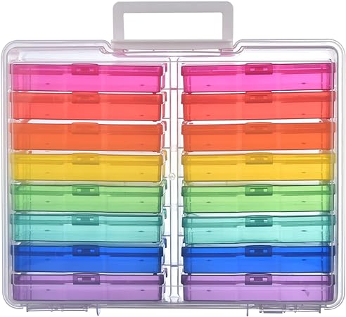 ALINK Photo Case 4" x 6" Photo Box Storage and Clear Craft Keeper with Handle - 16 Inner Photo Keeper Photo Organizer Cases Plastic Storage Containers Box(color)