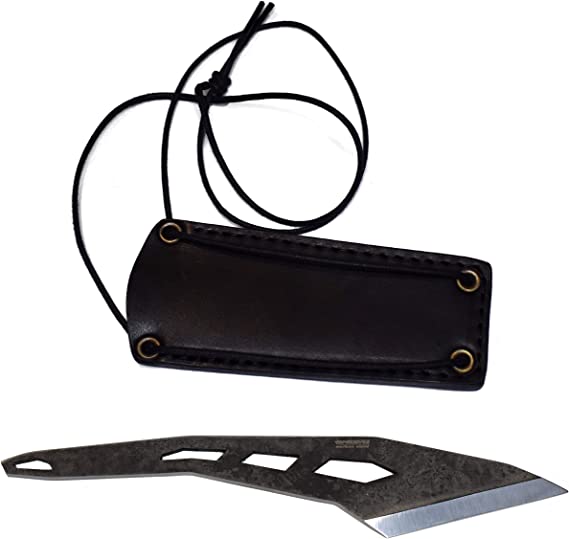 BPS Knives Kiridashi - Skeleton Fixed Blade Knife with Genuine Leather Case - Neck Knife - Utility Knife - Fixed-Blade Outdoor Knife - Carbon Steel Camping Knife - EDC Knife