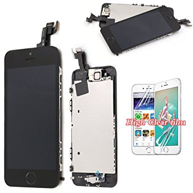 Screen Replacement For iPhone 5S LCD Touch Display - Black Recyco Full Set Digitizer Assembly With Home Button and Camera   Free Screen Protector