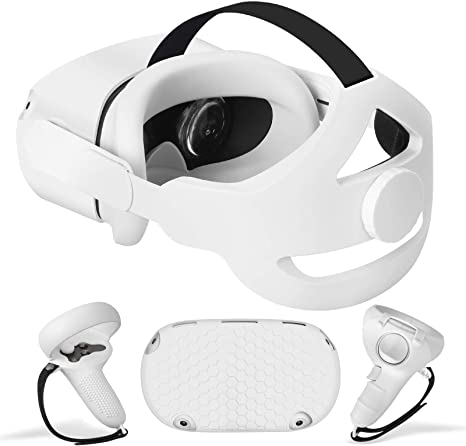 Esimen 5 in 1 Adjustable Head Strap for Oculus Quest 2 VR Shell Front Face Pad Grip Cover,Enhanced Support and Comfort in VR (White)