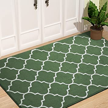 OLANLY Indoor Door Mat, 47x71, Non-Slip Absorbent Resist Dirt Entrance Rug, Machine Washable Low-Profile Inside Floor Mat Door Rugs for Entryway, Green