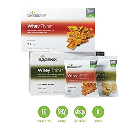 Isagenix Whey Thins 100 Calorie Packets (10 grams of Protein) (10 Packets) Sour Cream and Chive Flavor