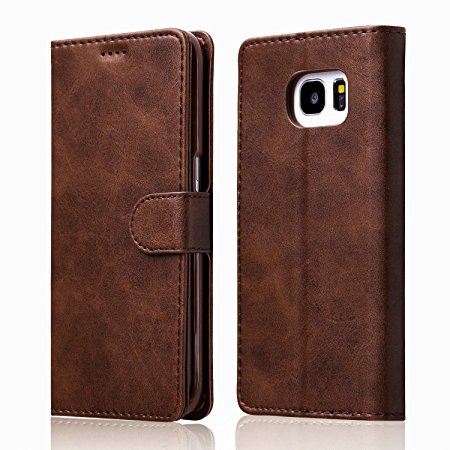 Samsung Galaxy S7 Case,Premium Ultra Slim [Magnetic Closure] Retro Vintage Leather TPU Folio Inner Flip Wallet Stand with [Card Slots] Case Cover for Samsung Galaxy S7 - Dark Brown