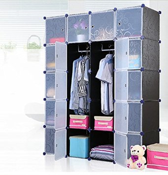 Unicoo - Multi Use DIY 20 Cube Organizer Bookcase Storage Cabinet Wardrobe Closet - Deeper Cube Black