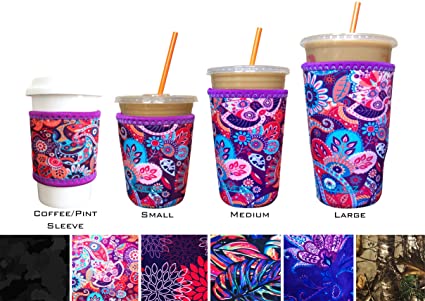 Koverz Neoprene Iced Coffee Sleeve - Insulator Sleeve for Cold Beverages, Neoprene Cup Holder - Compatible with Starbucks & McDonald's Coffee - Large Paisley
