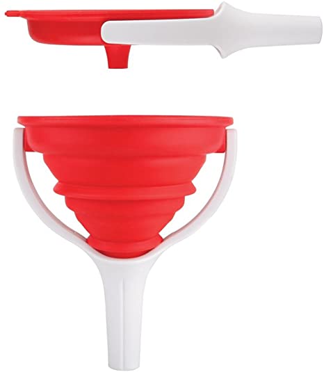 Dexas POP Collapsible Silicone Funnel, 4.5 inch diameter, Red and White