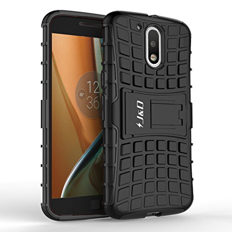 Moto G4 / G4 Plus Case, J&D [Kickstand] [Heavy Duty Protection] [Dual Layer] Slim Fit Hybrid Shock Proof Protective Case for Motorola Moto G4, Moto G4 Plus [NOT COMPATIBLE WITH MOTO G4 PLAY] - Black