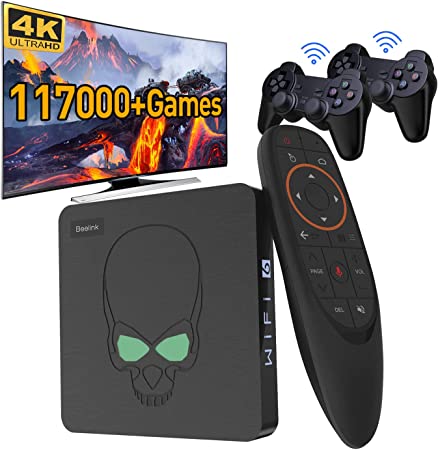 Super Console X King Game Console with 117000 Games,Compatible with PSP/PS1/MAME/ARCADE,S922X,EmuELEC 4.3/Android 9.0/CoreELEC 3 Systems in 1,4K UHD Output,2.4G 5G WiFi,Voice Remote Control,2 Gamepads