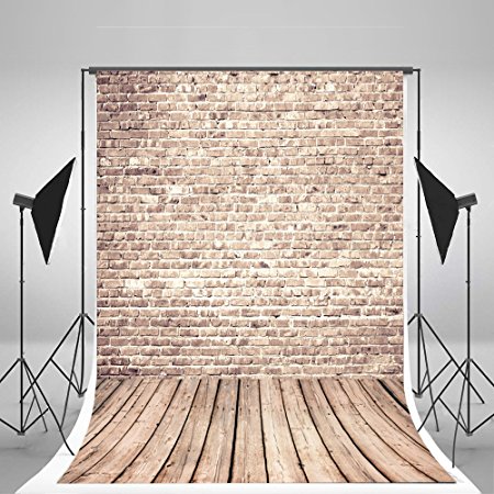 5x7ft Grey Retro Brick Wall Photography Backdrops Gray Wood Floor Backdrop for Children Photo Background