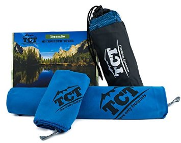 Microfiber Travel Towel Set By The Camping Trail. It's a quick drying outdoor towel that is super absorbent, anti bacterial and lightweight. Comes with a stuff sack and lifetime warranty.