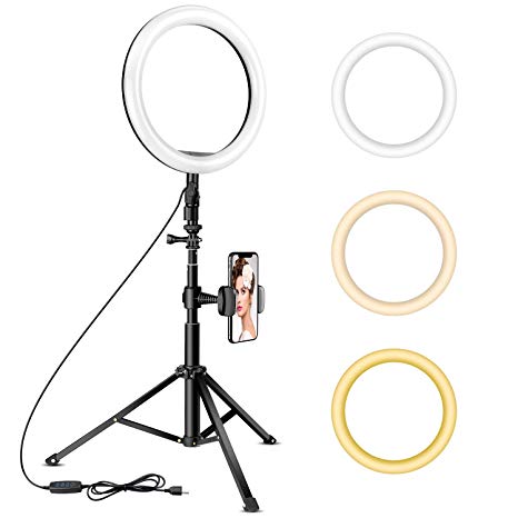 10.2" Ring Light with Tripod Stand - Rovtop LED Camera Selfie Light Ring with iPhone Tripod and Phone Holder for Video/Photography/Makeup/Live Streaming, Compatible with iPhone and Android Phone