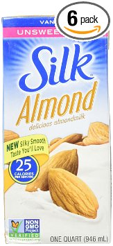 Silk Almond Milk, Unsweetened Vanilla, 32 Fluid Ounce (Pack of 6)