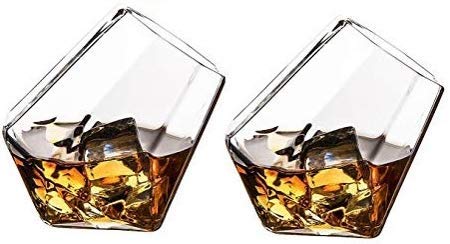The Wine Savant Diamond Whiskey Glasses, Scotch, Bourbon or Wine Glasses, Set of 2 Old Fashion Elegant Spirits Glasses