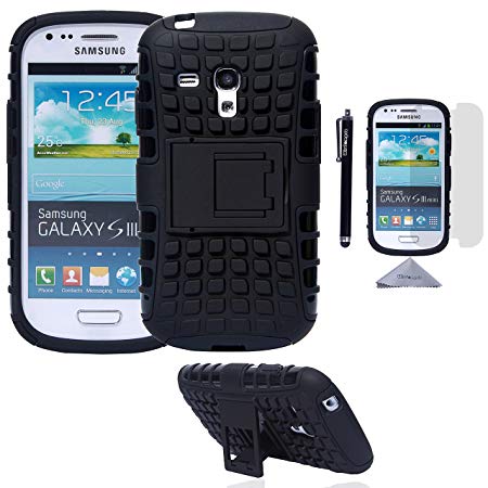 Wisdompro S3 Mini Case, reg; [2 Piece in 1] Dual Layers [Heavy Duty] Hard Soft Hybrid Rugged Protective Case with [Foldable Kickstand] for Samsung Galaxy S3 Mini (NOT S3 Fit) - Black/Black