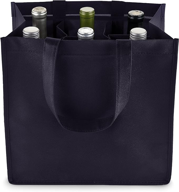 True 6 Bottle Wine Bag with Divider, Non-Woven 100 GSM, Customizable Reusable Wine Bottle Carrier, Beige