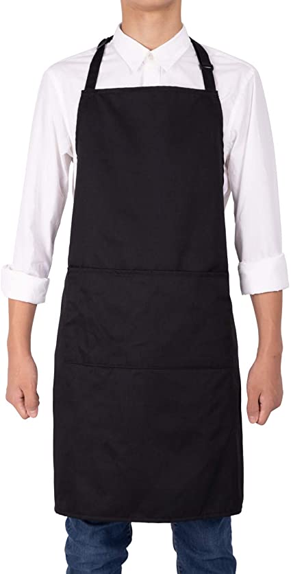 NEOVIVA Water Resistant Black Apron with 3 Pockets for Waitress Waiter Server in Kitchen, Shop, Restaurant, Bistro and Bar, Professional Cooking Apron for Men Women Chefs with Adjustable Neck Strap