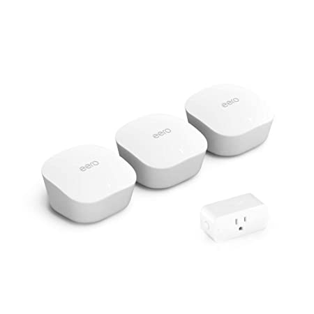 Certified Refurbished Amazon eero mesh WiFi 4-PC system – for whole-home coverage (3 routers   1 Amazon smart plug)