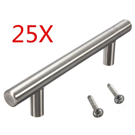 KINGSO 25pcs Stainless Steel Kitchen Door Cabinet T Bar Handle Pull Knobs Hardware Set 6