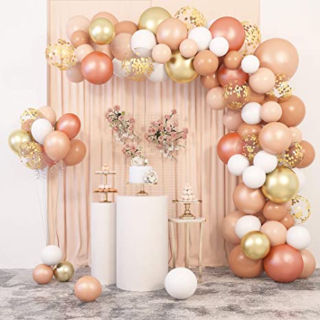 129 Pcs Blush Balloons Garland Arch Kit 12" 10" 5" Peach Rose Gold Pastel Orange Confetti Latex Metallic Balloons with 4Pcs Tools for Wedding Birthday Party Baby Shower Decorations