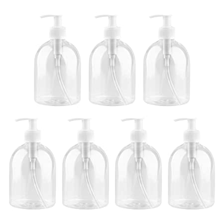 Soap Dispenser 16oz，Woaiwo-q Plastic Pump Bottle Empty Clear Shampoo Dispenser Bottles for Cleaning Solutions,Hair,Oils,(7 PACK)