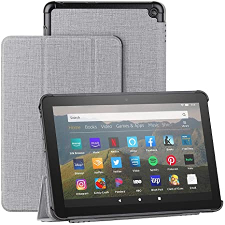 Foluu for All-New Kindle Fire HD 8 and Fire HD 8 Plus Tablet (10th Generation, 2020 Release) Case, Slim Lightweight with Trifold Stand Smart PU Case Cover for All-New Kindle Fire HD 8 2020 (Gray)