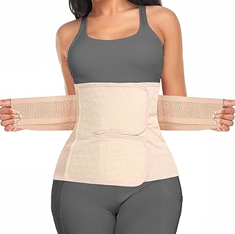 Postpartum Belly Band Support Recovery Wrap, Abdominal Binder Postpartum Essentials After Birth Brace,Body Shaper Waist Shapewear, Post Surgery Pregnancy Belly Support Belt (Small/Medium, 2-Beige)