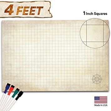 Battle Grid Game Mat - 48" X 34.5" - JUMBO Role Playing Game Map - DnD Role Play Mat - RPG Dungeons and Dragons Map Tiles - Reusable Miniature Figure Board - Gaming Map Play Mat (Distressed Terrain)