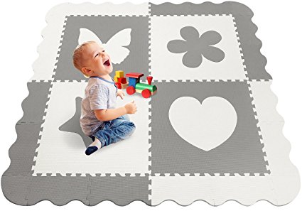 Sorbus Baby Play Mat with borders - 59.5’’ x 59.5” large Kids Floor Foam Puzzle, Soft & Safe Baby Playground, Protective Extra Thick Non-Toxic Crawling Mat, For Infants and Toddlers (Grey & White)