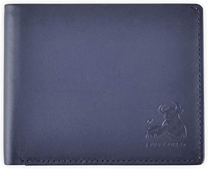 Mens RFID Blocking Bifold Wallet Nappa Soft Genuine Leather in Storm Cloud Blue