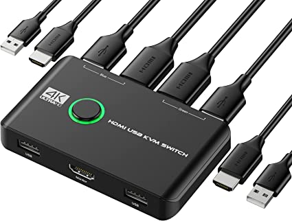 4K KVM Switch HDMI 2 Port Box, Rybozen USB HDMI Switches for 2 Computers Share Keyboard Mouse Printer and one HD Monitor, Support 4K@60Hz, with 2 USB Cables and 2 HDMI Cables