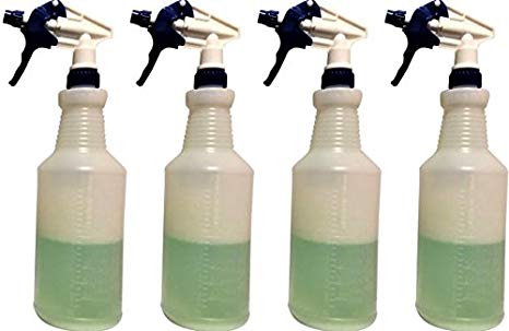 4 - Plastic Spray Bottles Leak Proof Technology Empty 32 oz Heavy Duty Commercial Grade Adjustable Spray Rate Trigger Sprayers w/Chemical Resistant Sprayer Heads - 4 Sets