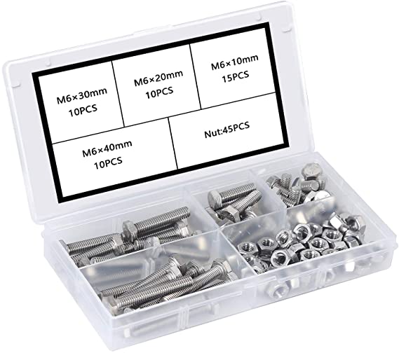M6 Bolts and Nuts 304 Stainless Steel Hex Bolt Set Outer Hexagonal Hex Bolts and Nuts Hex Head Machine Screws Bolts
