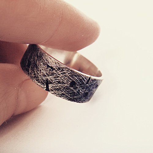 925 Moon Silver Band Lunar Ring, Textured silver ring, oxidized ring. Rocker ring