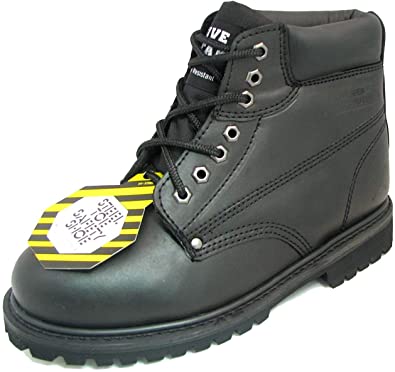 Men's Steel Toe Work Boots Black Leather 6" Lug Sole Oil Resistant Shoes