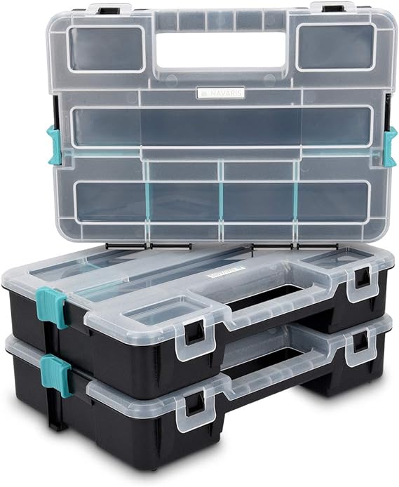 Navaris Organiseur L Outils Vide - 3x Boîte à Outil professionnelle - 31,5 x 22,5 x 19,8 cm - Valise Empilable Rangement Multiple Cases Modulables