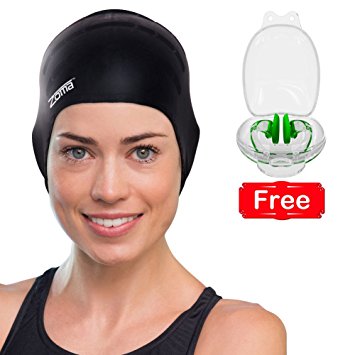 #1 Original Silicone Swimming Cap for Women and Men - Long Hair, Thick or Short - Average/Large Heads - With Ergonomic Ear Pockets to Cover Ears - Anti-Tear - Stronger Than Latex Swim Hats - Great for Adults, Older Kids, Boys and Girls - 100% Satisfaction Money Back Guarantee - FREE Nose Clip