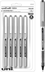 uni-ball Vision Rollerball Pens, Fine Point (0.7mm), Black, 5 Count