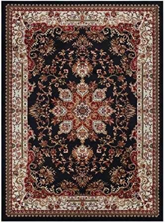 Nevita Collection Isfahan Persian Traditional Design Area Rug Black (Also Available In Dark Red, Beige Blue or Beige Red) (Black, 7' 10" x 9' 10")