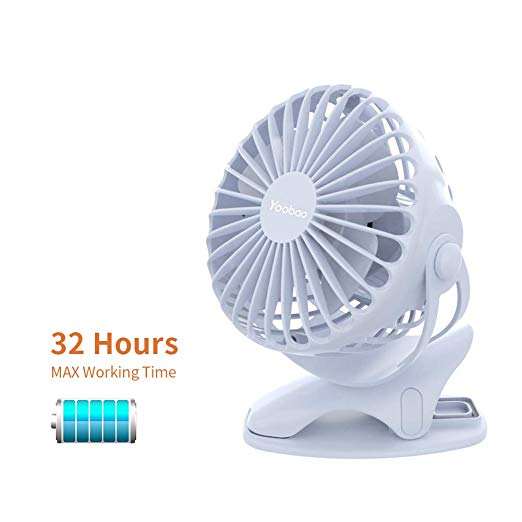 Yoobao Clip on Stroller Fan Battery Operated Portable Fan 32 Hours 6400mAh Rechargeable Mini USB Rotating Quiet Personal Desk Fan 4 Speeds for Baby Outdoors Bedroom Kitchen - Blue