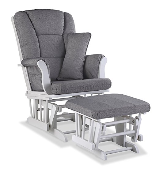 Stork Craft Tuscany Custom Glider and Ottoman with Free Lumbar Pillow, White/Slate Gray Swirl