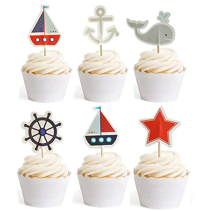 Nautical Cupcake Toppers Whale Cake Decorations for Baby Shower Wedding Birthday Party 24 Counts by GOCROWN